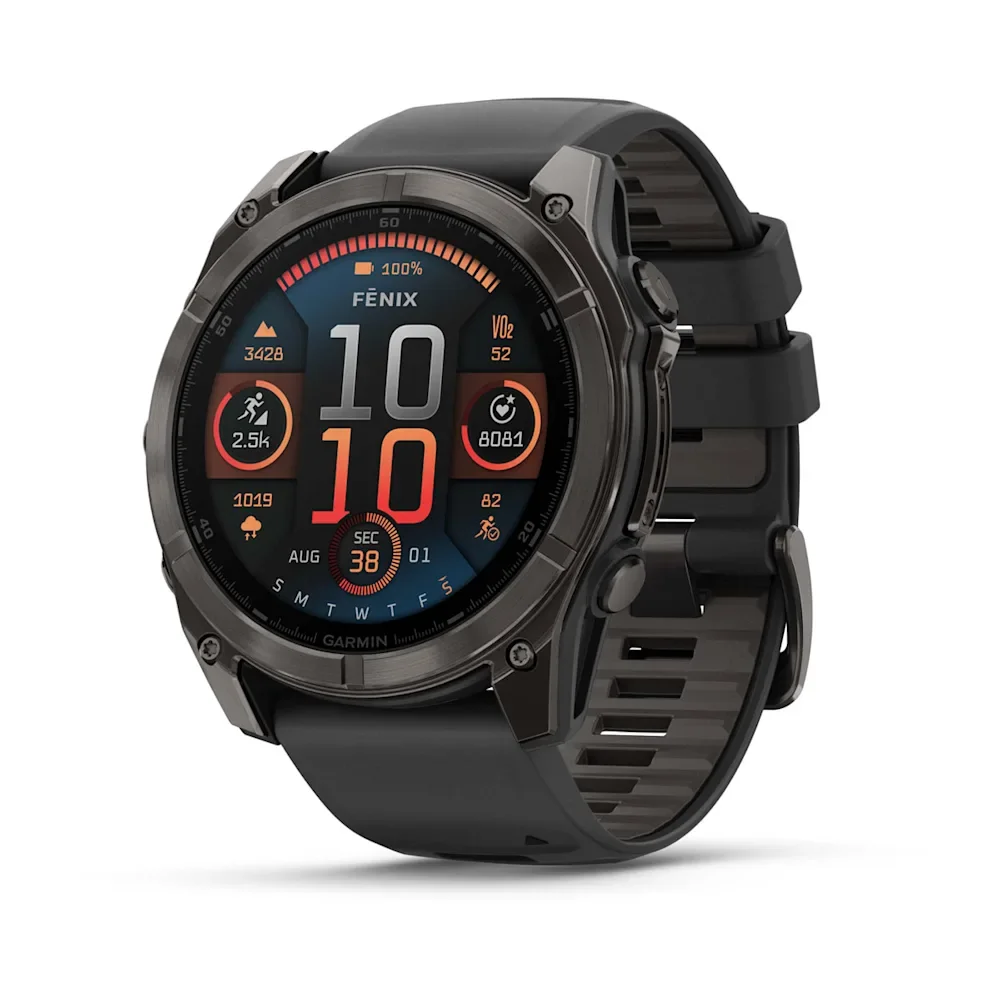 Garmin fenix 8 - 51 mm, AMOLED Sapphire, Karbon Gri DLC, Siyah/Gri Silikon Kayışlı 010-02905-21