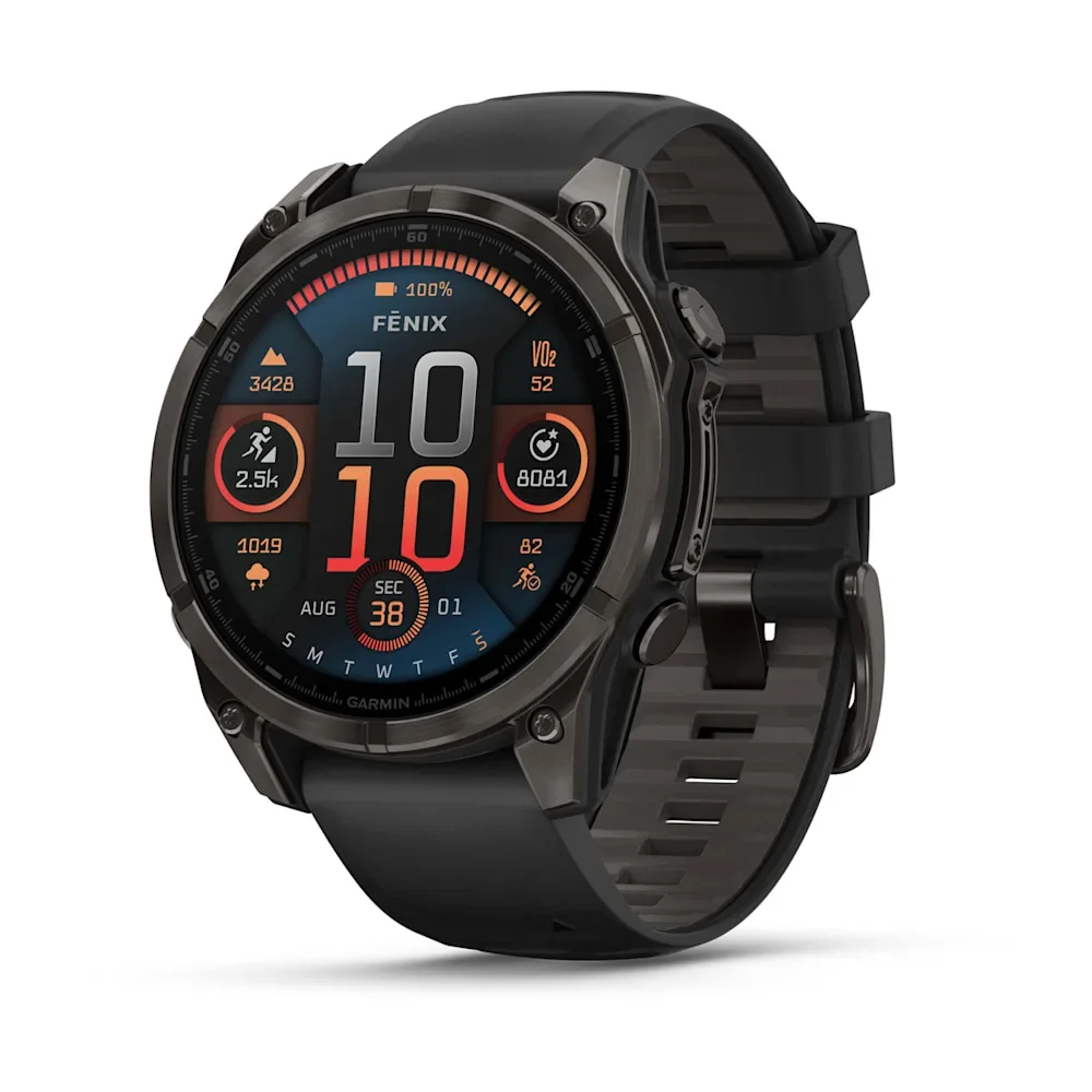 Garmin fenix 8 - 47 mm, AMOLED Sapphire, Karbon Gri DLC Titanyum, Siyah/Gri Kayışlı 010-02904-21